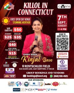 Kinjal Dave Garba in CT. Stunning Weather on September 7 for only Open Sky Garba Venue in CT this year.
