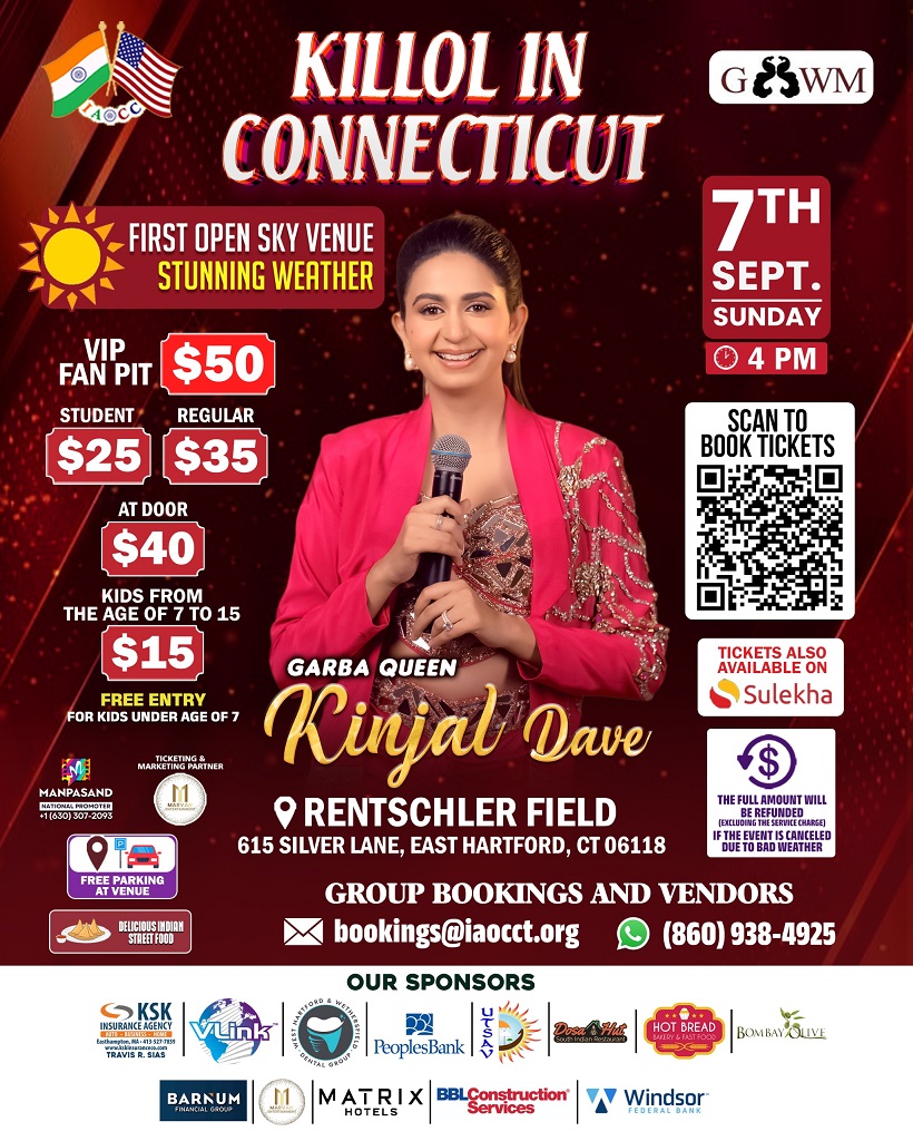 You are currently viewing Kinjal Dave Garba in CT. Stunning Weather on September 7 for only Open Sky Garba Venue in CT this year.